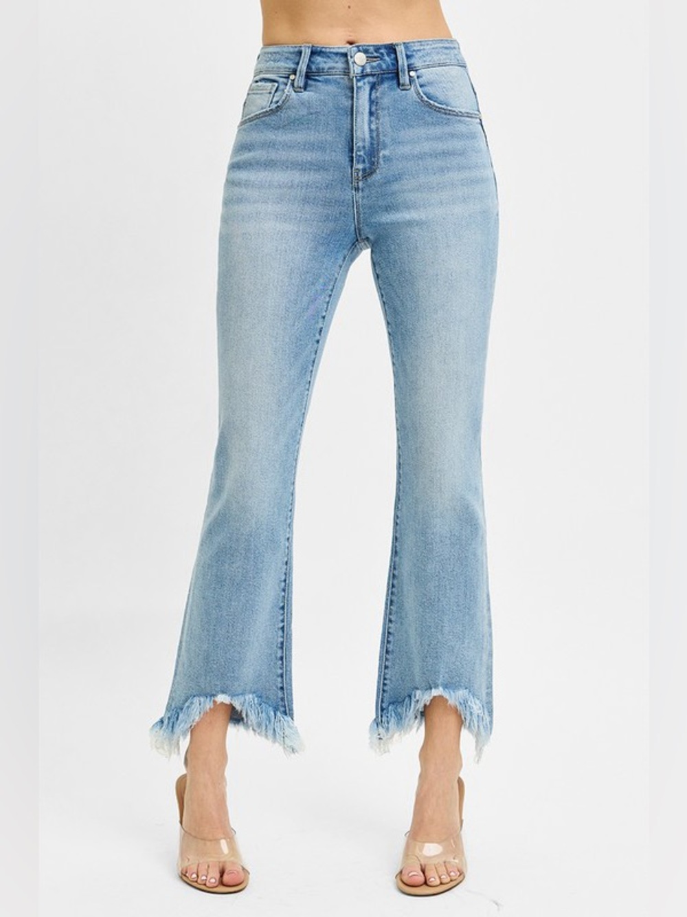 RISEN Full Size High Rise Crop Bootcut Fray Hem Jeans Plus Size